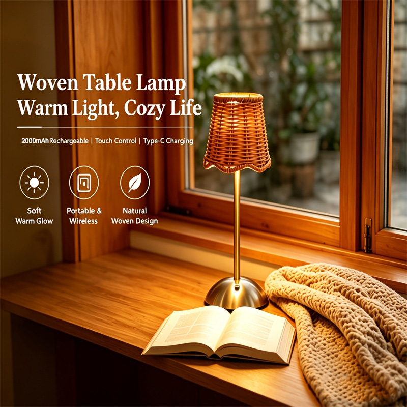 Desk Setup Lighting - Luminária de Mesa Artística em Rattan