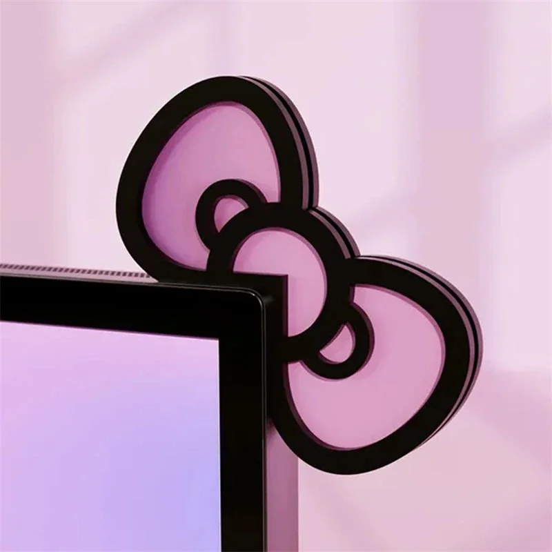Desk Setup Office - Kawaii rosa acrílico arco monitor decoração